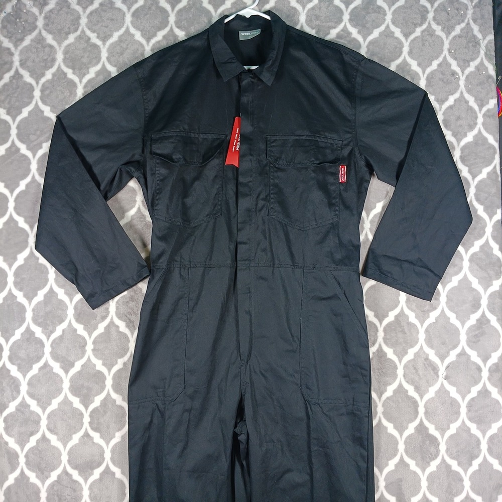 Work Idea Coveralls Mens XL Black Cotton Long Sleeve Utility Jumpsuit Workwear
